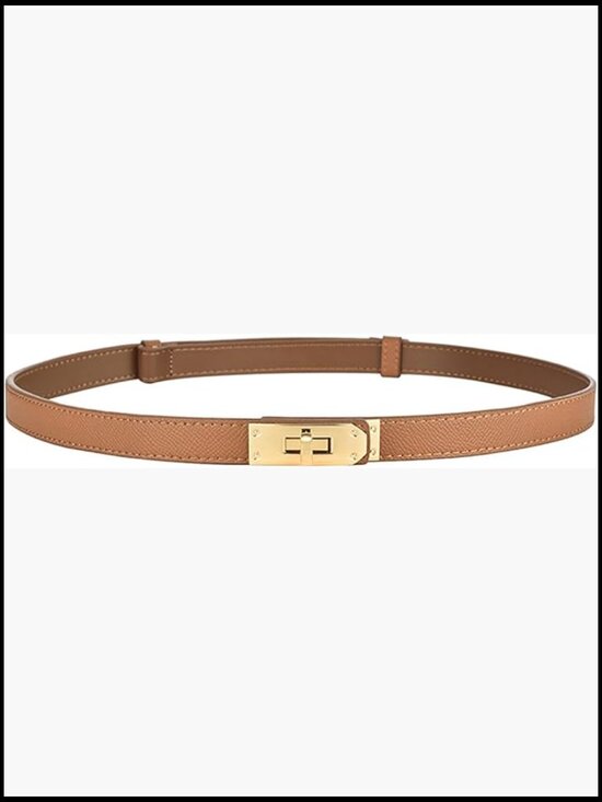 Adjustable Thin Skinny Belt for Dresses - Solid Color Alloy Turn Lock Belt for main image 7